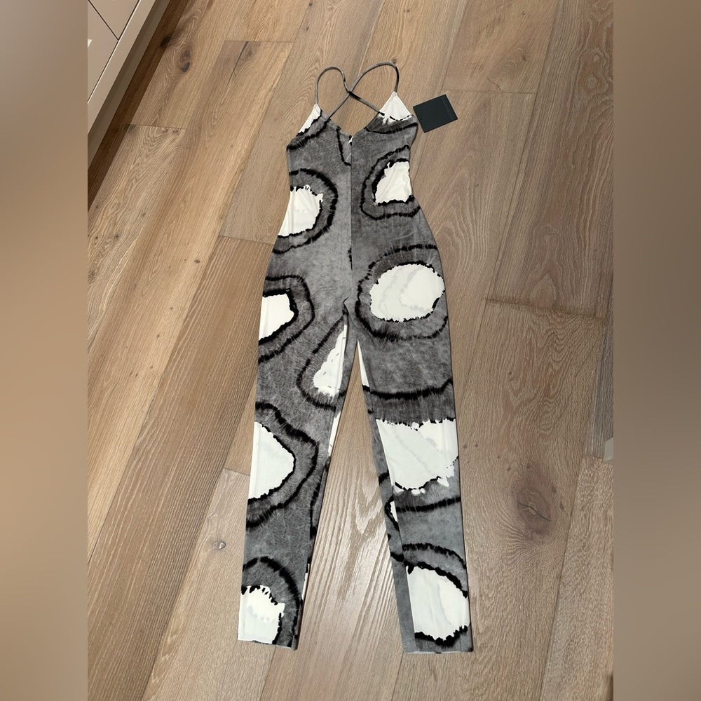 NWT Norma Kamali Fara slip Catsuit Gray tie dye Jumpsuit - Picture 2 of 5